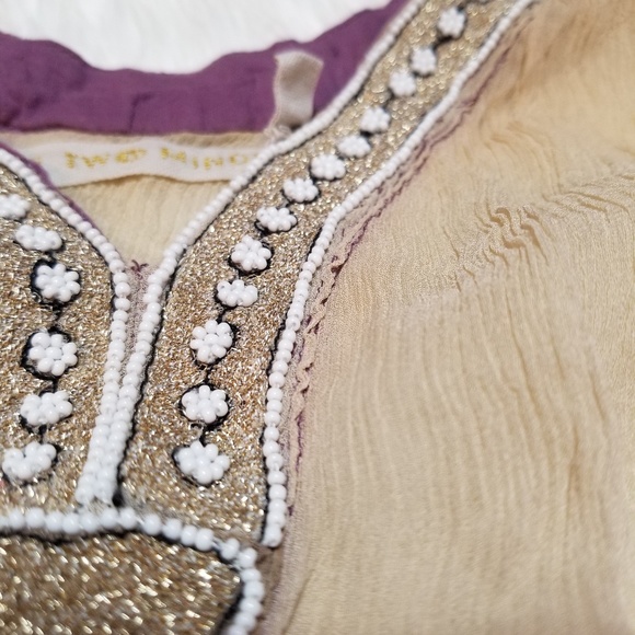 ❌️SOLD💋Of Two Minds Silk Blouse Sheer Beaded 0mbre - Picture 3 of 7